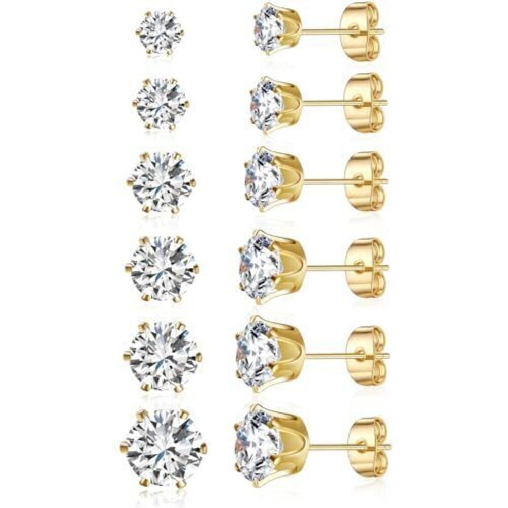 1779 3-8mm Cubic Zirconia Gold Earrings / Trendy - Hypoallergenic Stainless